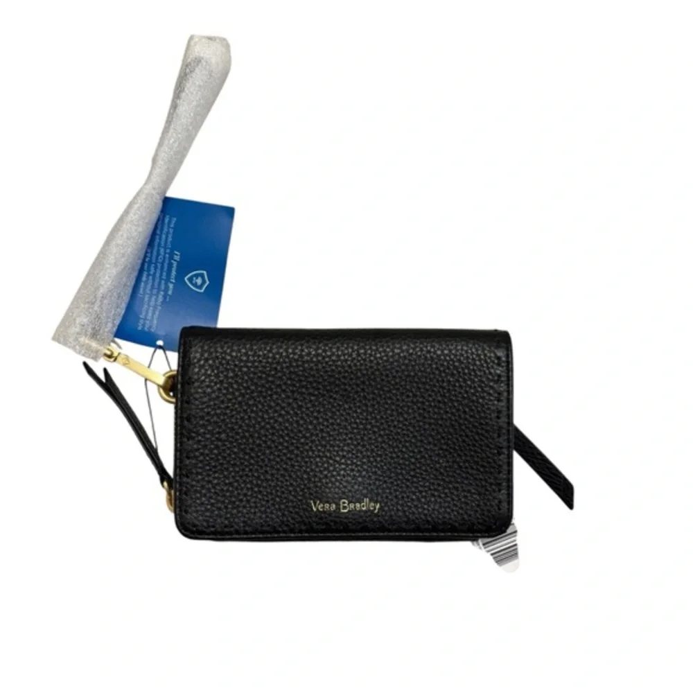 Vera Bradley black leather wristlet clutch bag nwt new
